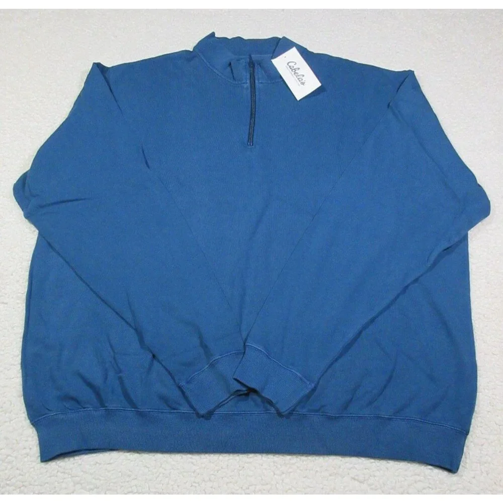 Cabela's blue antique 1/4‎ zip pullover, slub yarn